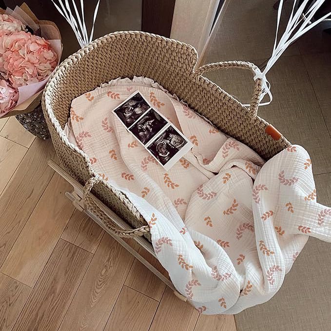 Muslin Swaddle Blankets, Swaddle Blanket for Baby Girls and Boys, Baby Receiving Blankets, Baby Essentials, Suitable for Neutral Newborns and Crib Essentials, Large 40 x 36 inches (Leaf)