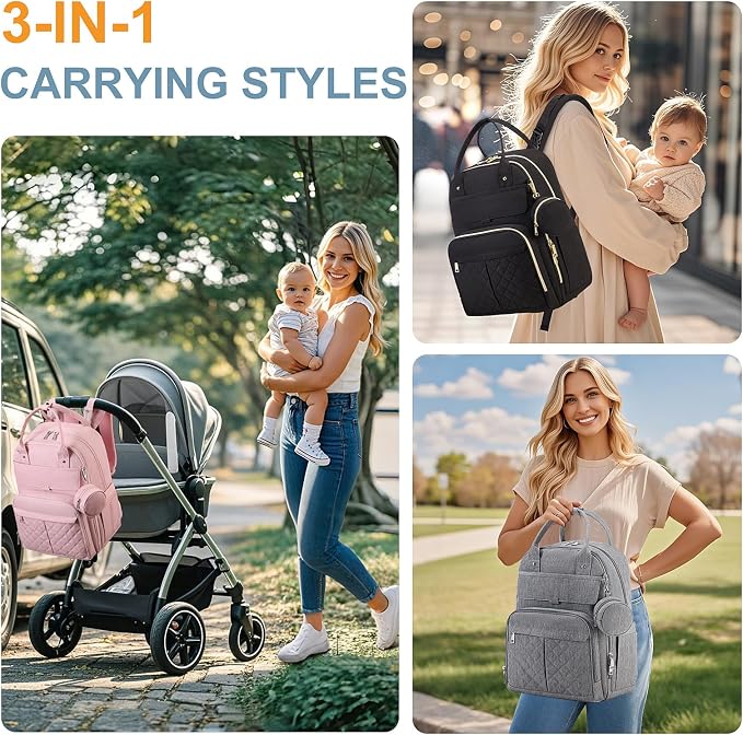 MOONBABY Diaper Bag Backpack, Baby Diaper Bags with Portable Changing Pad and Pacifier Case, Multifunctional Travel Diaper Backpacks, Unisex Baby Bags, Pink