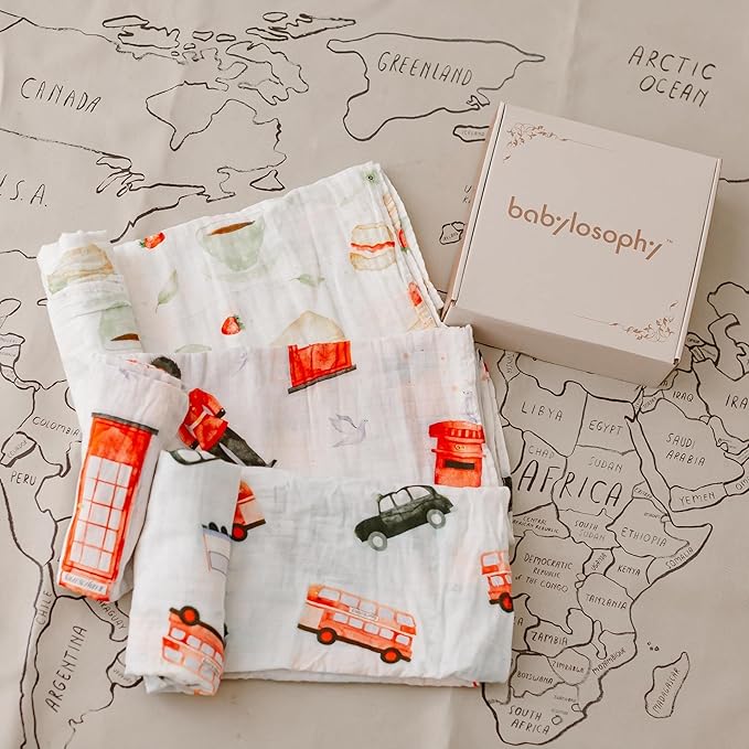 Baby Swaddle Blanket, Pure 100% Cotton, 3 Pack, Muslin Blanket for Boys & Girls, Baby Receiving Swaddle (So British)