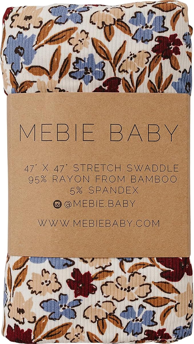 Mebie Baby Desert Floral Stretch Swaddle Blanket, Modern and Neutral for Baby Girl or Boy, Soft Rayon and Spandex, 95% Rayon 5% Spandex, Newborn 0-3 Month, Comfy Wrap, 47" x 47"