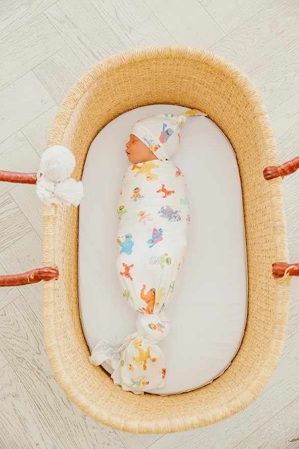 Copper Pearl Baby Swaddle Blanket - Premium Knit Baby Blanket, Large Soft Stretchy Receiving Blankets for Baby Boy and Girl, Swaddles for Newborn, Infant, and Toddler (Sesame Friends)
