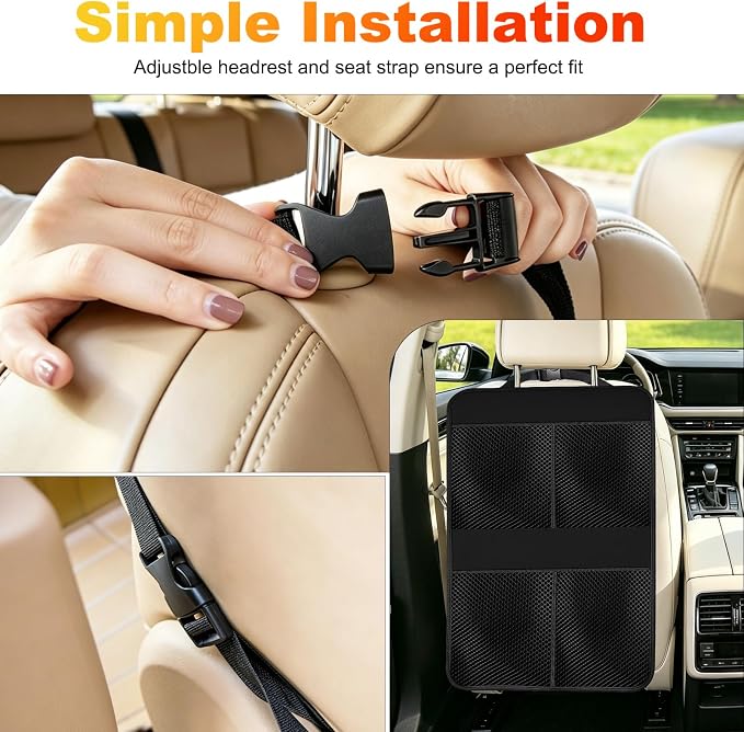 2 Pack Back Seat Cover For Kids + 4 Pocket Storage Organizer,Car Kick Mats Backseat Protector, Car Seat Back Protectors Backseat Organizer For Vehicles