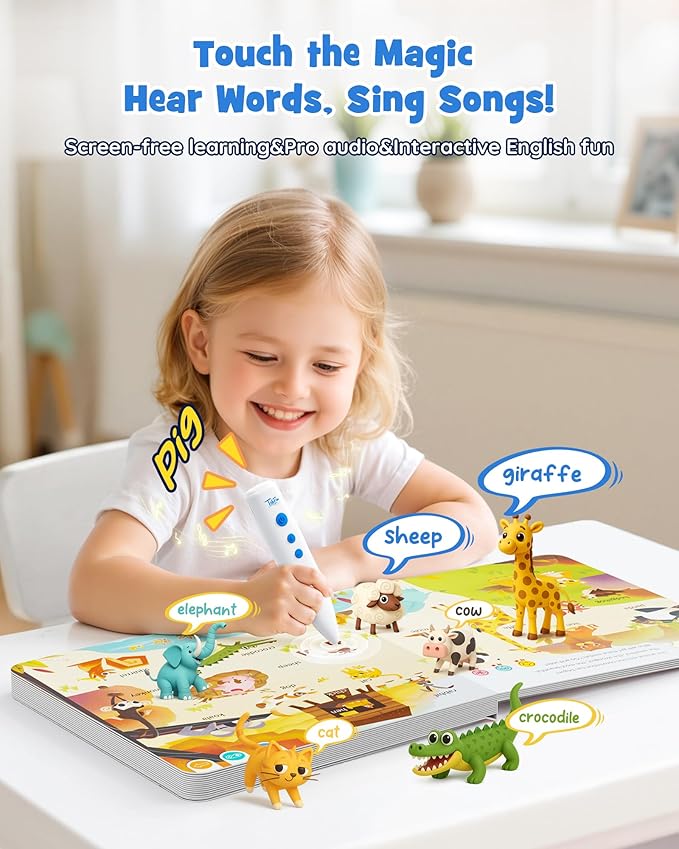 Musical Word Talking Pen Book Set, Interactive Audio Sound Books, Learning Education Toys, Early Educational Autism Therapy Birthdays for Toddlers Kids 1 2 3 4 5
