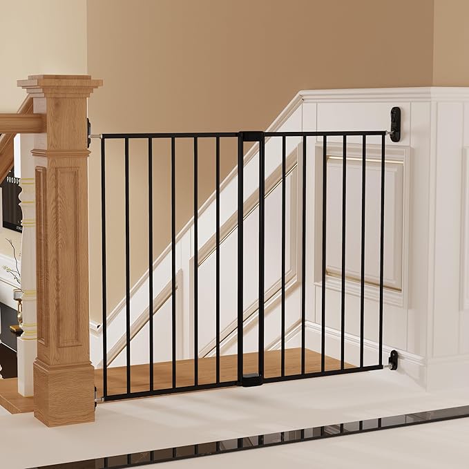 Adjustable Baby Safety Swing Gate, Hardware-Mounted Metal Gate for Stairs and Doorways, Secure Latch for Kids and Pets (Black, 24"-40.5" W x 28.75" H)