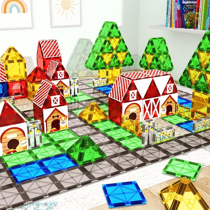 Magnetic Tiles Toddler Toys Garden Farm Animal Set, Magnetic Blocks Montessori Sensory Educational Learning Building Magnet Toys for 3 4 5 6 Year Old Boys Girls, Kids Games Party Birthday Easter Gifts