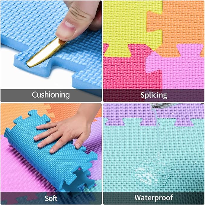 qqpp EVA Rubber 18 Tiles Interlocking Puzzle Foam Floor Mats - Baby Play Mat for Playing | Exercise Mat for Home Workout. Brown. QC-Fb18N