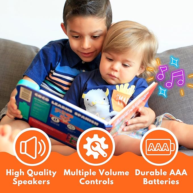 Coco Learns Spanish Vol. 2 — Interactive Sound Board Book for Toddlers 1-3, Bilingual English & Spanish Songs & Music, Talking Musical Book, Musical Toy Gift for Babies & Kids