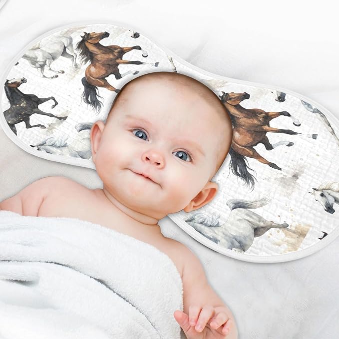 Burbuja Running Horses Muslin Baby Burp Cloths, Soft & Absorbent Cotton Burping Rags for Newborn Boys & Girls, 4 Pack