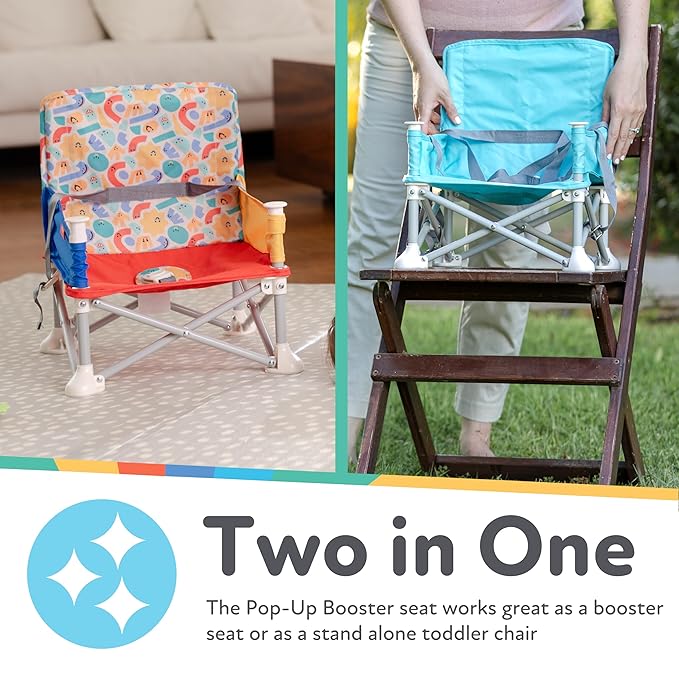 Nuby Pop-Up Booster Seat with Removable Tray - 6+ Months - Portable Booster Seat for Floor for Indoor/Outdoor Use - 3-Point Safety Adjustable Straps - Summer Travel Essentials - Fun Faces