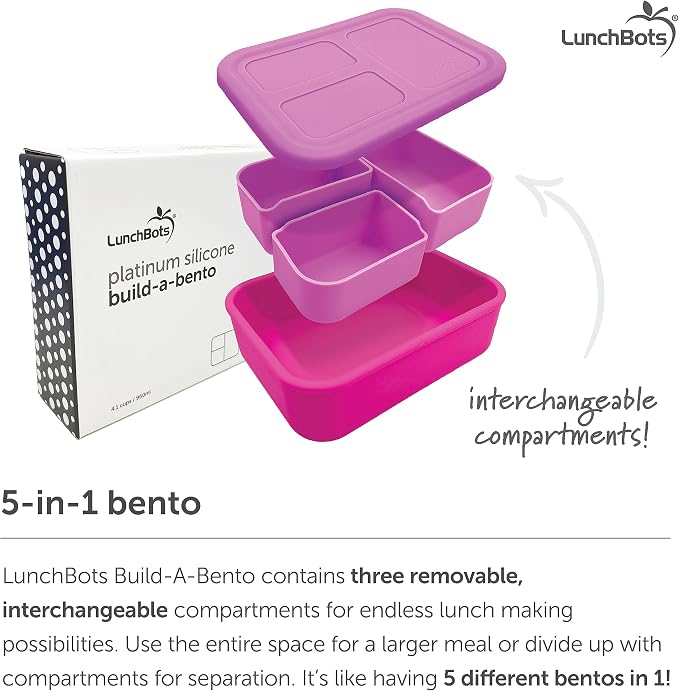 LunchBots Build -a- Bento Lunch Box, Silicone Bento Box for Kids, Multi-Compartment Lunch Container, Oven & Dishwasher Safe, BPA Free, 28 oz - Yellow