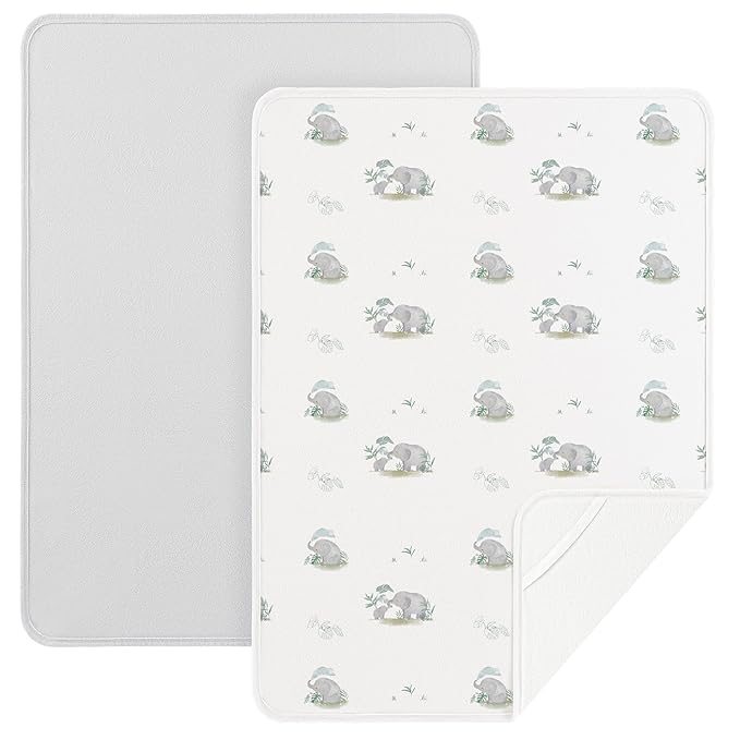 Diaper Changing Pad Travel Portable Changing Pad for Baby 2 Pack Absorbent Changing Pad for Diaper Bag, 35 * 29.5 inch Baby Changing Mat Newborn Baby Essentials - Gray&Elephant