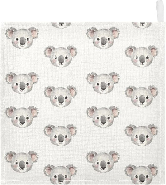 vvfelixl Cartoon Koala Bear Face Baby Burp Cloths Baby Muslin Washcloths for Boys Girls Cotton Babys Face Towel for Newborn Infants Soft and Absorbent 11.8 X 11.8 in, 5 Pack