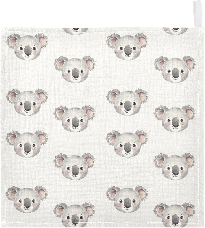 vvfelixl Baby Muslin Washcloths Cartoon Koala Bear Face Baby Burp Cloths Cotton Babys Face Towel for Newborn Infants Boys Girls Soft and Absorbent 11.8 X 11.8 in, 3 Pack