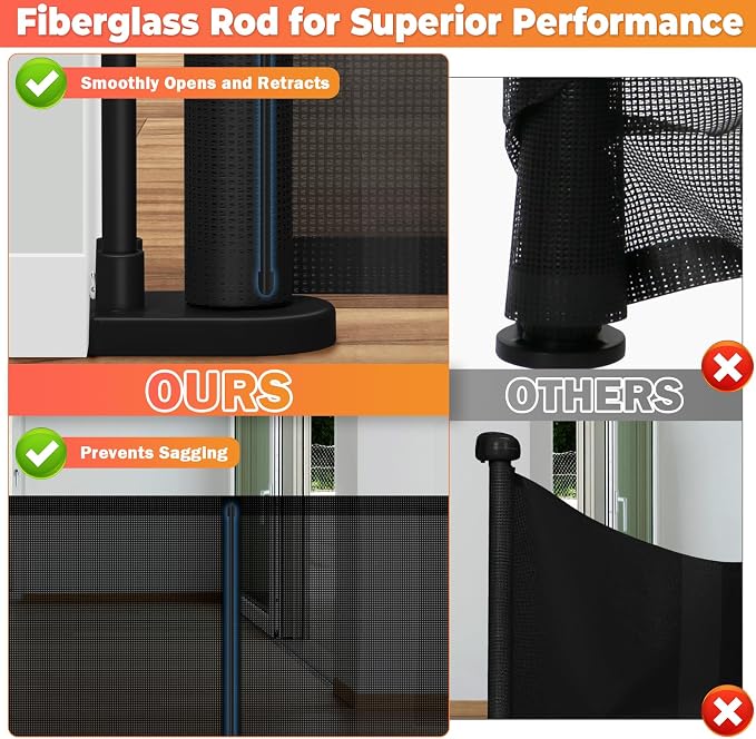Retractable Baby Gates Dog Gate - 200" Extra Wide Expandable Child Safety Gate, 37" Tall Toddler Pet Mesh Gate with Reinforced Strips for Doorways, Stairs, Hallways, Outdoor & Indoor Large Openings