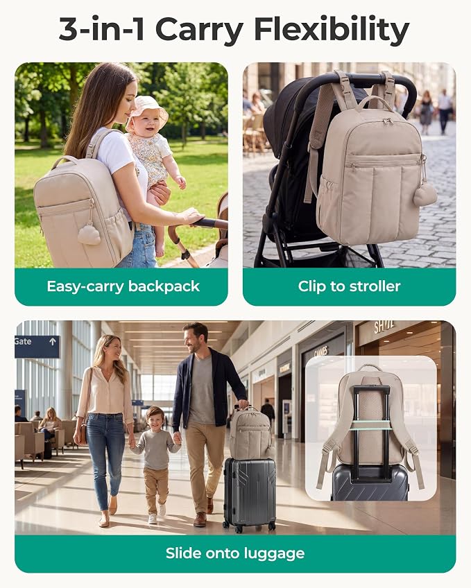 BAGSMART Baby Diaper Bag Backpack, Lightweight Puffy Diaper Bag with Insulated Pockets& Pacifier Case, Travel Stroller Straps with Waterproof Changing Pad, Black