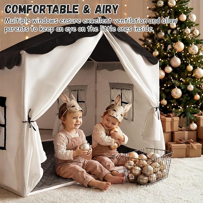 Kids Play Tent with Double Door Children's Playhouse Tents - Portable Fantasy Adventure Castle for Boys and Girls, Kids Tent with Mat, House Toys for Boys Girl Birthday, Christmas House Gift