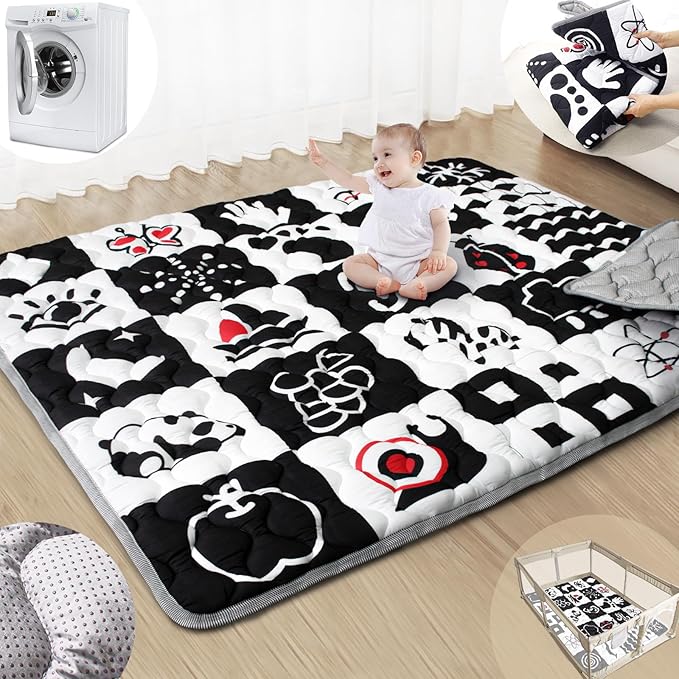 Baby Play Mats for Floor, 71?�x59??Upgraded Thickness & Larger Super Soft Playmat for Babies and Toddlers, Foldable Washable, Upgrade Anti-Slip Crawling Mat for Playpen(High Contrast)