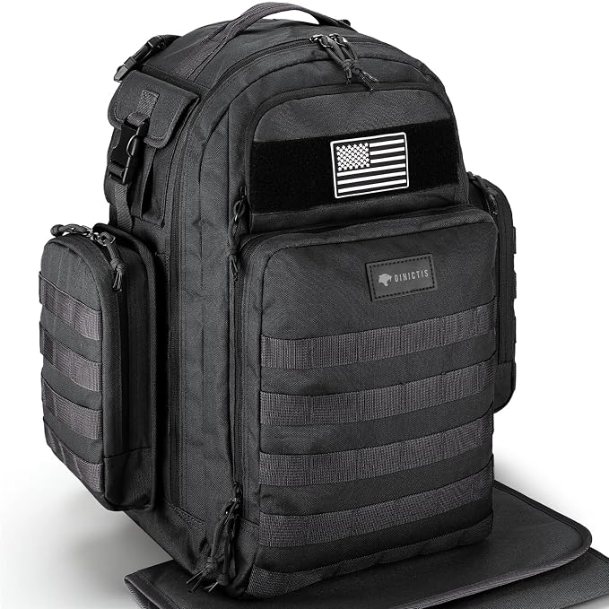 Dinictis Dad Diaper Bag, Mens Diaper Bag Backpack with Diaper Changing Mat, Military Diaper Backpack with Molle Webbing, Waterproof Pouch, Baby Wipes pocket, Insulated Bottle Pockets- Tropical Black