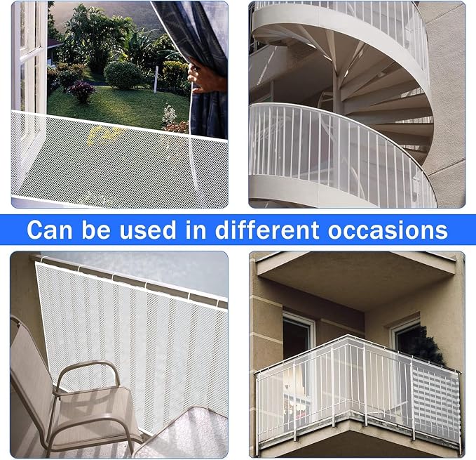 Baby Gate for Stairs, Banister Guard for Kids, Pets, Toys, 2 Set 15ft L x 2.66 ft HMesh Netting Safety Net for Balcony Rail Stair, Stairway Net Safety Products for Indoor & Outdoor (White)