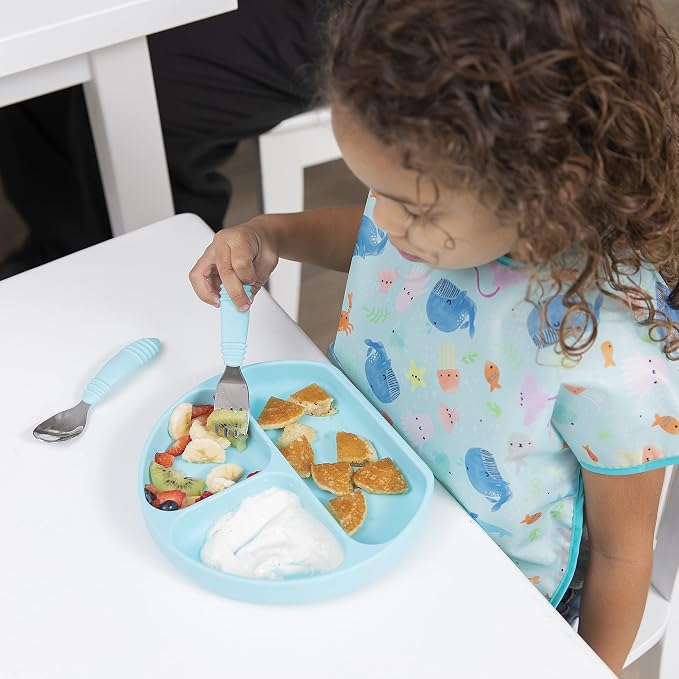 Bumkins Silicone Grip Dish, Suction Plate, Divided Plate, Baby Toddler Plate, BPA Free, Microwave Dishwasher Safe, Blue-GD, 1 Count (Pack of 3)
