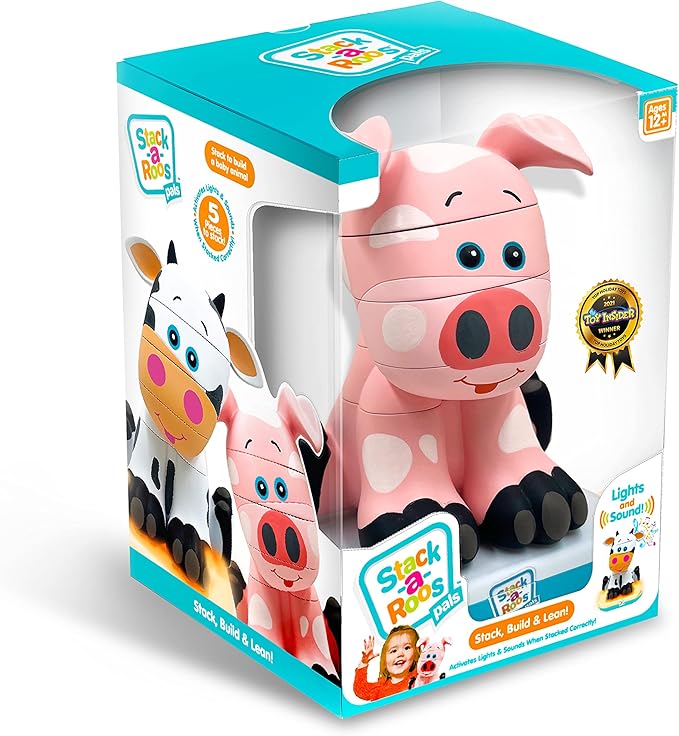 Stack-a-Roos Baby Pig by Salus Brands - Animal Stacking Toy, Educational Early Learning Toy for Infants Babies Toddlers, Age 12+ Months - Great Baby Gifts. STEM Toy