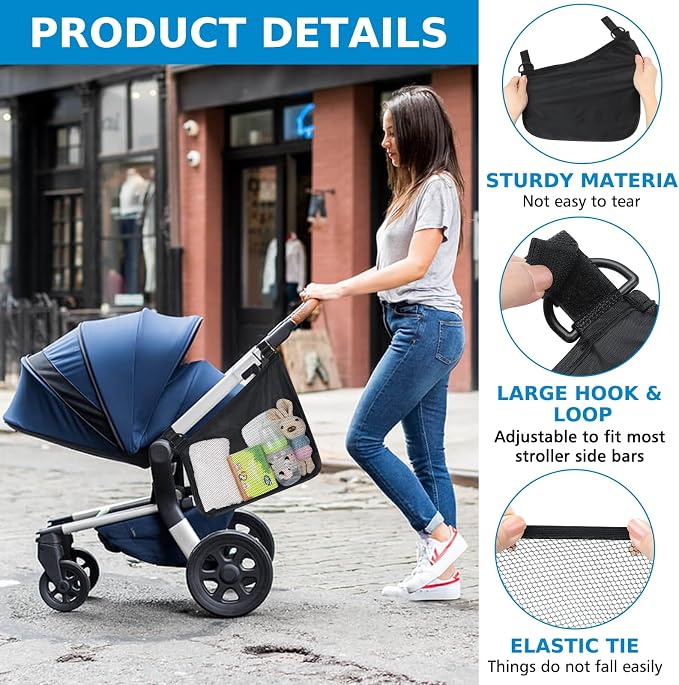 Accmor Universal Stroller Organizer, Side Sling Stroller Organizer, Mesh Cargo Net Stroller Storage Caddy Accessories, Stroller Bag Accessories Fits for Uppababy, Nuna, Baby Jogger, Doona Strollers