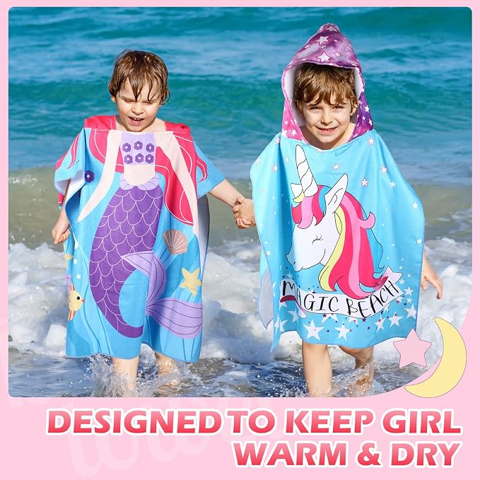 Chumia 3 Pack Kids Hooded Beach Poncho Towels Toddler Swim Pool Bath Towels with Hood Thicker Cotton Absorbent Cover up for Boys Girls Baby(47 x 24 Inch