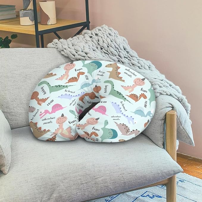 Cartoon Dinosaurs Nursing Pillow Cover for Newborn Mothers,Dual-Sided Nursing Pillow Slipcover Specifically Designed for Original Breastfeeding Support Pillow,Light Blue (Cover Only)