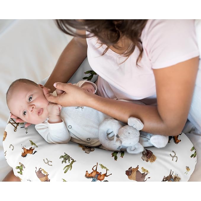 Sweet Jojo Designs Western Cowboy Boy Nursing Pillow Cover Baby Breastfeeding Slipcover Infant Newborn Nursery Bottle Breast Feeding Pillowcase (Pillow NOT Included) Wild West Horse Cow Farm Animal
