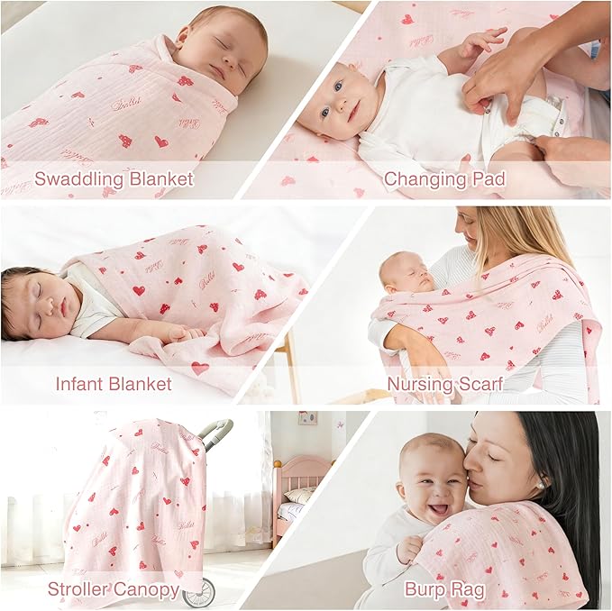 Muslin Swaddle Blankets for Newborn, Large 47"x47" Soft Breathable Bamboo Cotton Baby Blanket, Lightweight Receiving Blanket for Boys and Girls, Soft Ballet