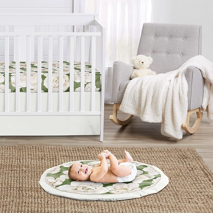 Sweet Jojo Designs Sage Green Boho Flower Floral Girl Baby Play Mat Tummy Time Activity Infant Playmat Playpen Tent Teepee Floor Ivory Shabby Chic Bohemian Watercolor Garden Nature Modern Elegant