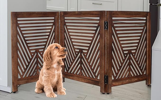 Lightnpro Extra-Wide Wooden Dog Gate – Rustic Freestanding Indoor Pet Barrier, Foldable Safety Fence for Small Dogs, Decorative Room Divider for Stairs, Doorways & Hallways – 24x54 Inch Burnt Finish