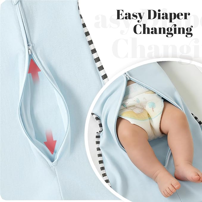 Soft Cotton Swaddle Blanket, Arms Up Baby Sleep Sack, Wearable Sleep Bag for Boys Girls (Light Blue + Light Grey, L(6-9 Months))