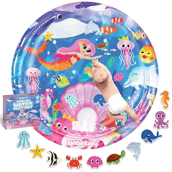 KooKooBaby Tummy Time Water Mat for Babies - Xtra Large Sensory Baby Water Mat for Tummy Time & Motor Development - Leak-Proof Water Pad, Durable Infant Water Play Mats for Baby Boys & Girls 3 Months+