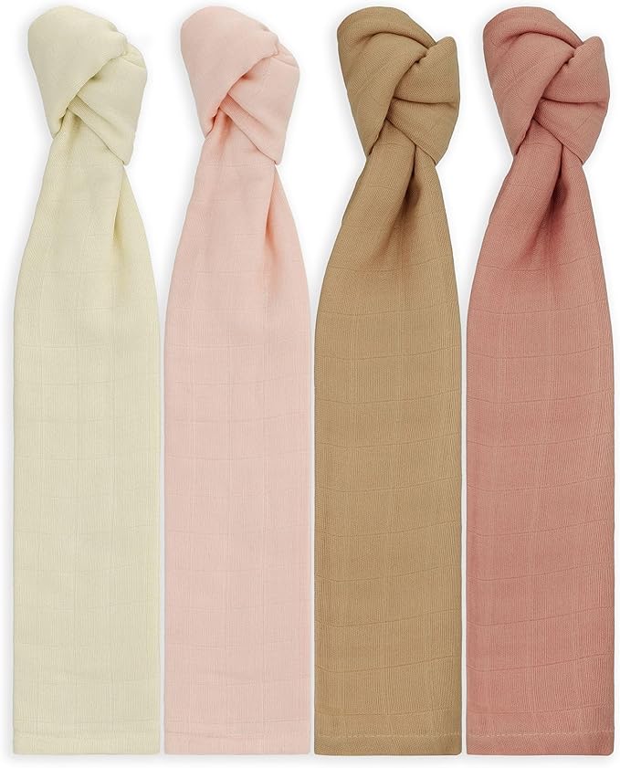 Featherhead??100% Cotton Muslin Swaddle Blankets for Baby Girl - Large 47?�x 47??- Pre-Washed, Soft, & Breathable - Newborn Essential & Perfect Baby Registry Gift (4 Pack - Pink Solids)