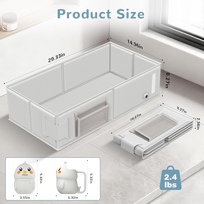 Collapsible Baby Bathtub, Foldable Toddler Bath Tub with Chick Pattern Bath Rinse Cup, No Assembly Portable Travel Bathtub for 6M-5Y, Ideal for Shower, Travel Essentials & Baby Registry Gift