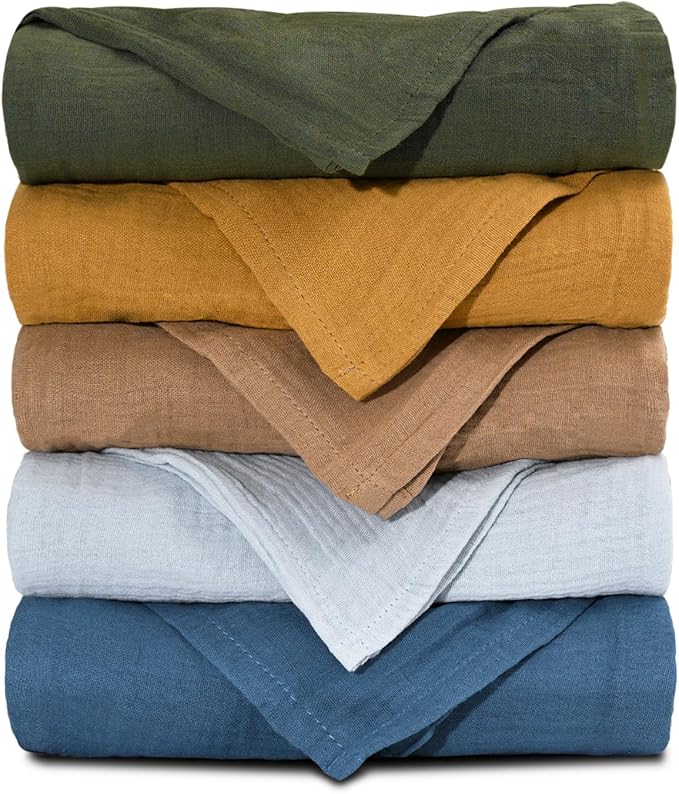Muslin Receiving Blankets, Neutral Blanket Swaddling for Newborn Boys and Girls, 5 Pack Breathable and Skin-Friendly Swaddle Wrap for Infant Baby (Elegant Colors)