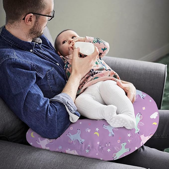 Little Grape Land Nursing Pillow for Infants, Breastfeeding Pillows, Baby Support Pillow for Nursing, Bottle Feeding, Tummy Time with Machine Washable Cover & Breathable Filling, Unicorn