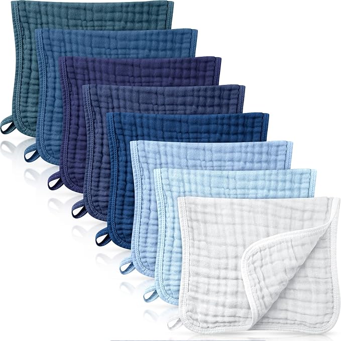 Remagr 8 Packs Muslin Burp Cloths Large 20" x 10", 6 Layers Unisex Baby Absorbent 100% Cotton Burp Rags Colorful Muslin Washcloths for Baby Plain Soft Cotton Cloth for Babies Girls Boys(Fresh Colors)