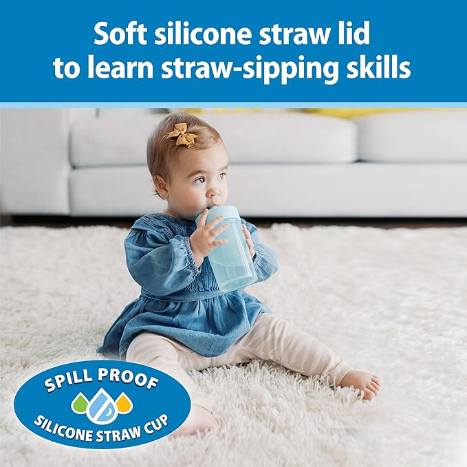 Dr. Brown's Milestones Straw to 360 Convertible Toddler Training Cup Set with Interchangeable Silicone Straw and 360 Degree Cup Lids, Blue Ocean, 10 oz/300 mL, BPA-Free, 9m+, 2-Pack