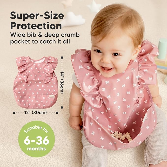 KeaBabies Waterproof Bibs for Baby Girl,Boy ??2-Pack Lightweight, Large Baby Bibs for Eating, Wearable Food Catcher, 6-12 Months Infant Feeding Essentials, Smock for Toddlers 1-3, Kids (Butterflies)