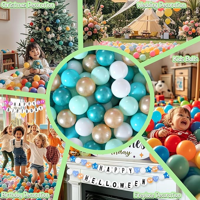 GOGOSO Ball Pit Balls for Toddler, Baby Plastic Playballs Kids Soft Pastel Pelotas Non-Toxic BPA-Free 2green+White+Gold,100 Balls