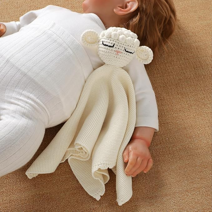 Neiwech Sheep Snuggle Loveys for Babies Cotton Baby Security Blanket for Newborn Infant Boys Girls White