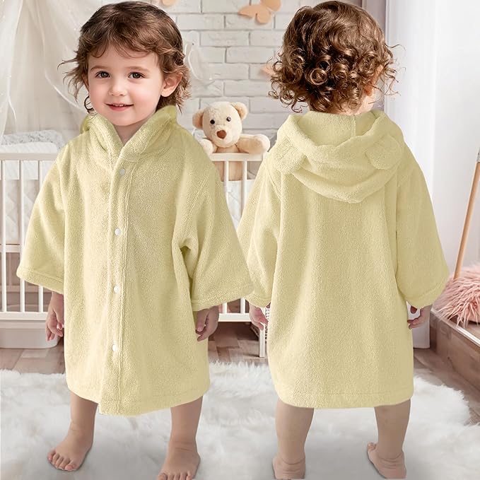 VOOVA & MOVAS Baby Hooded Towel with Bear Ear, 0-24Months | 100% Cotton, Ultra-Soft & Absorbent | Gentle for Sensitive Skin, Bath, Pool & Beach Towel | Newborn (Beige)