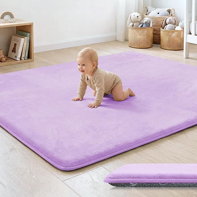 1.3" Thick Baby Floor Play Mat 50x50, Basic Padded Foam Mat for Tummy Time Crawling, Non Slip Cushioned for Babies Toddlers Infants Kids (Violet)