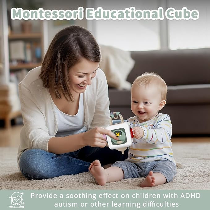 SOCBTNSO Baby Busy Board Cube, Toys for Boy Girl, Montessori Travel Toys for Toddlers, Learning Fine Motor Skills| Birthday Gifts for Infant Boys Girls
