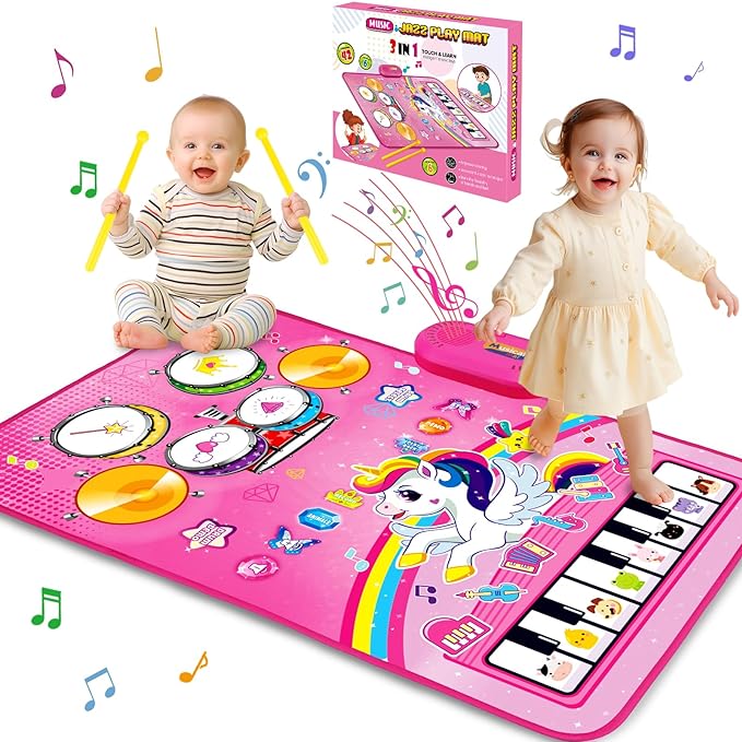 Toys for 1 Year Old Girl Gifts: Baby Musical Mat Toddler Toys Age 1-2 - 3 in 1 Piano Drum Animal Touch Unicorn Toy - Infant Music Toy 12-18 Months Babies Birthday Gifts for 1 2 3 Year Old Boys Girls