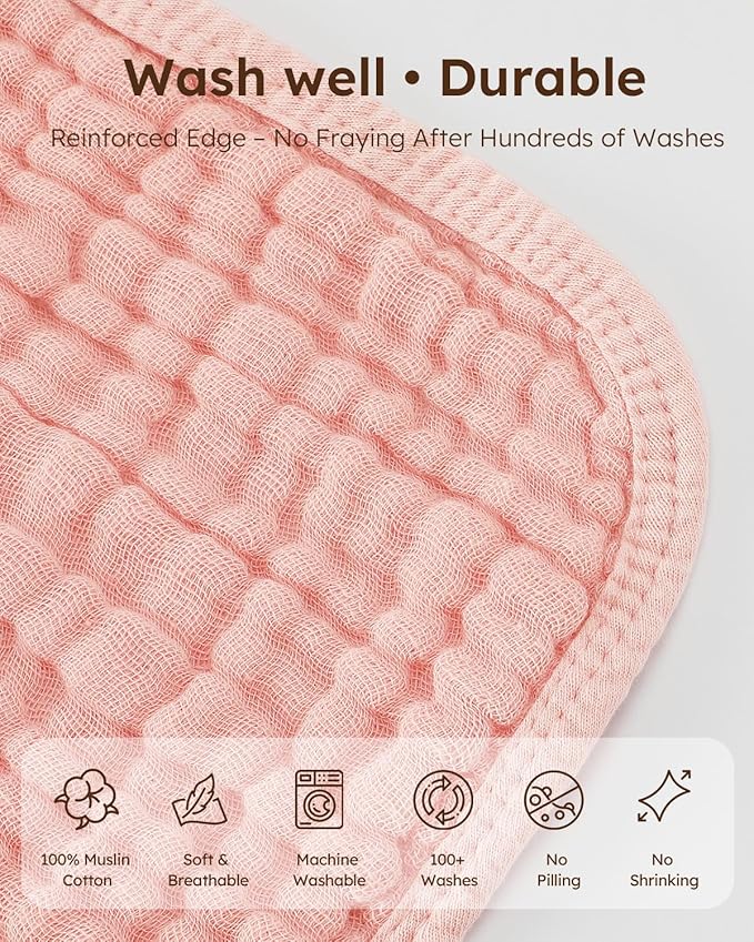 Unnivoll Muslin Burp Cloths for Baby 100% Cotton Burping Cloths for Boys Girls Large 20''X10'' Extra Soft and Absorbent 12 Pack - Gradient Pink