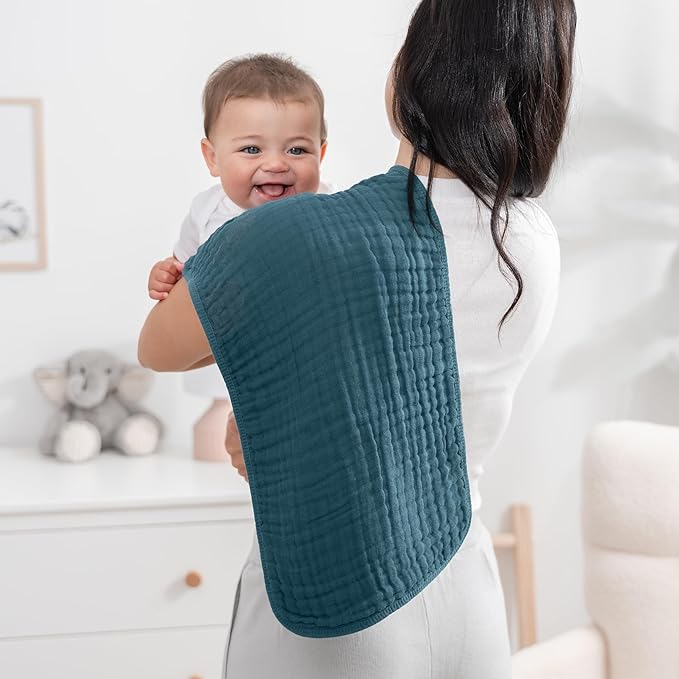 Comfy Cubs Muslin Burp Cloths 20" x 10", Pack of 10 - Large, 6-Layer, Ultra Absorbent 100% Cotton for Baby Drool and Messes - Soft, Safe & Gentle Baby Burp Cloths for Boys & Girls - Neptune