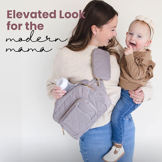 Lion & Light® Small Diaper Bag - Mini Diaper Bag with Portable Changing Pad, Crossbody Bags for Baby & Toddler, GreyTravel-Friendly Baby Tote with Adjustable Strap & Zippered Pockets